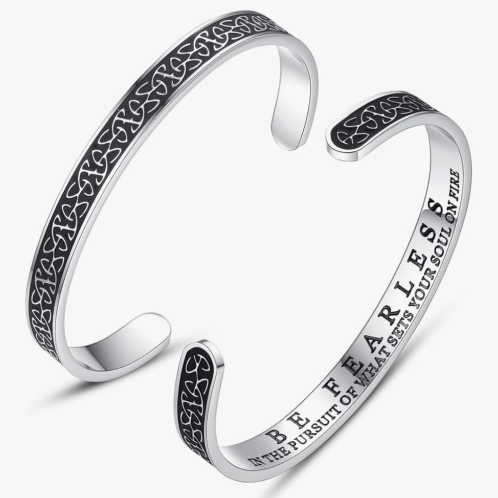 Silver and Black Inspirational Cuff Bracelet
